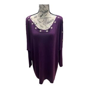 NWOT Anthony Original Purple Long Sleeve Sweater with Metal Ring Detail Sz 2X